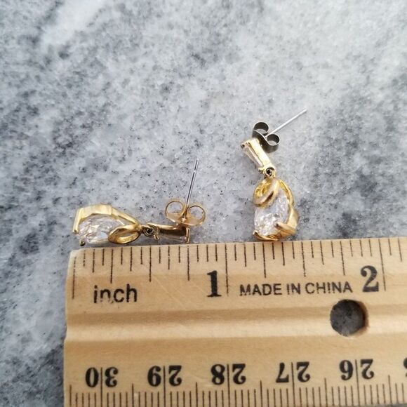 Vintage Little Rhinestone Drop Post Earrings, Gold Tone Setting, Minimal - Picture 4 of 4